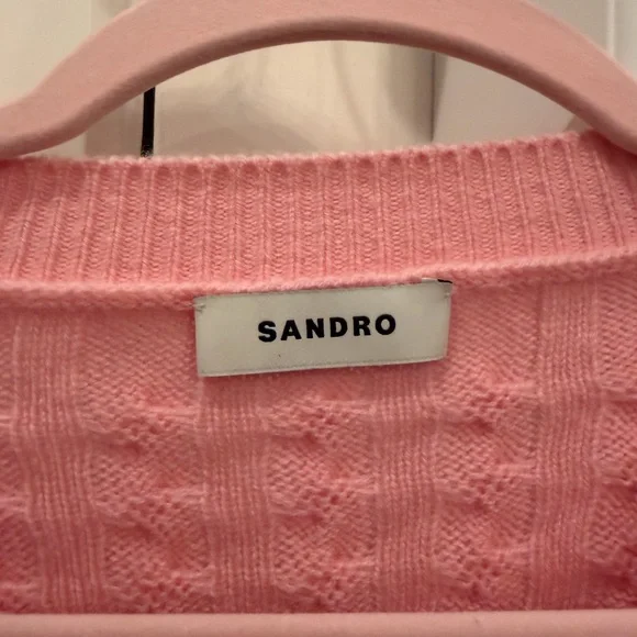 Sandro Pink Cable-Knit Cropped Cardigan with Pearl Buttons. Cashmere/wool. NWT - Picture 6 of 6